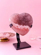 Load image into Gallery viewer, Rainbow Amethyst Heart on Black Stand 004