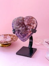 Load image into Gallery viewer, Rainbow Amethyst Heart on Black Stand 003