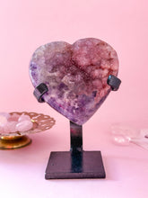 Load image into Gallery viewer, Rainbow Amethyst Heart on Black Stand 003