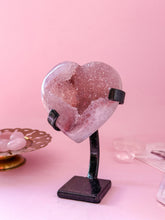 Load image into Gallery viewer, Rainbow Amethyst Heart on Black Stand 002