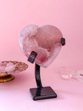 Load image into Gallery viewer, Rainbow Amethyst Heart on Black Stand 002