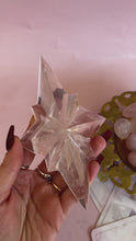 Load and play video in Gallery viewer, Girasol Rose Quartz Star on Golden Stand 002
