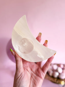 Mexican Banded Calcite Moon Candle Holder 003