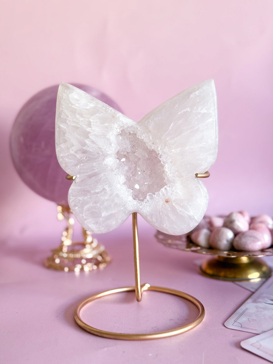 Agate Butterfly on Golden Stand 002