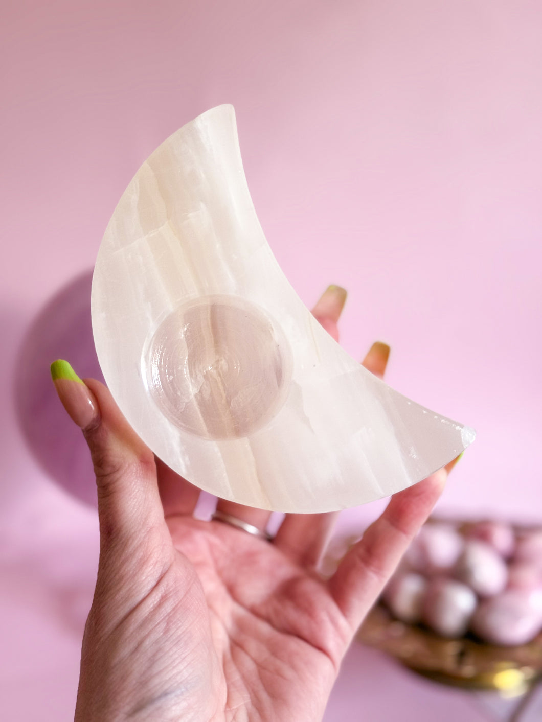 Mexican Banded Calcite Moon Candle Holder 004
