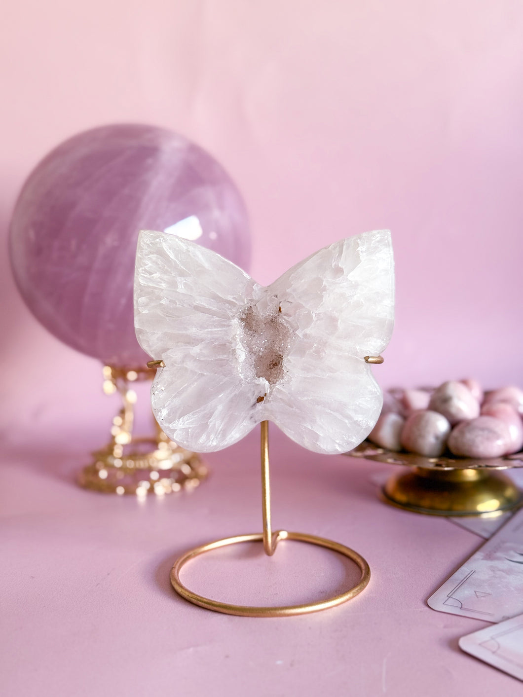 Agate Butterfly on Golden Stand 001