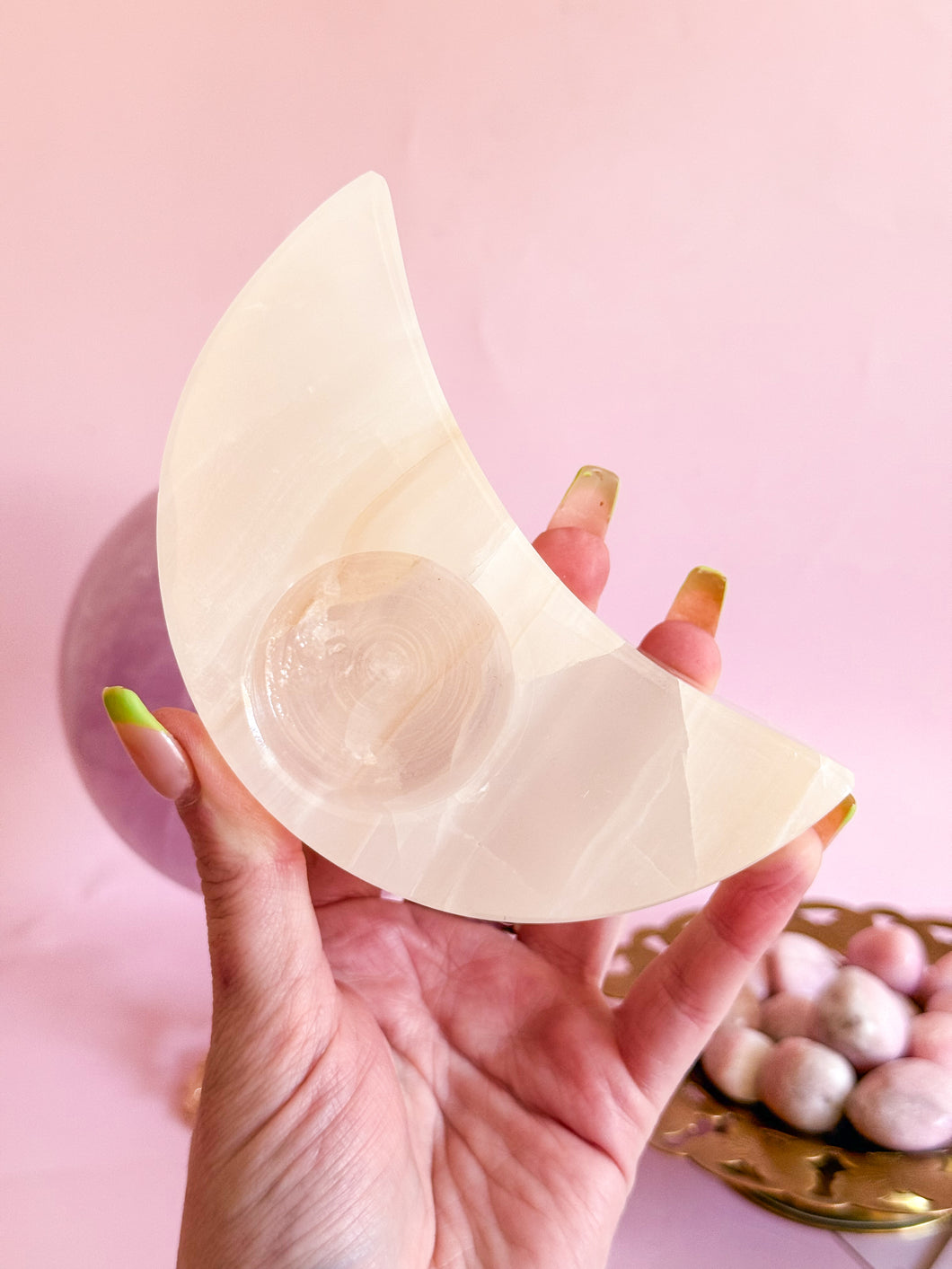 Mexican Banded Calcite Moon Candle Holder 001