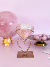 Load image into Gallery viewer, Rose Quartz Heart on Heart Stand 001
