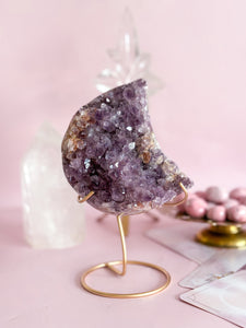 Pink Amethyst Moon on Golden Stand 011