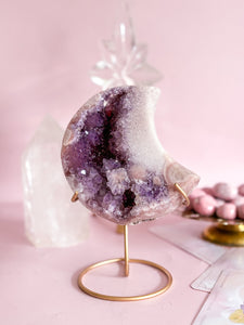 Pink Amethyst Moon on Golden Stand 008