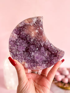 Pink Amethyst Moon on Golden Stand 007