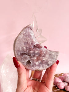 Pink Amethyst Moon on Golden Stand 005