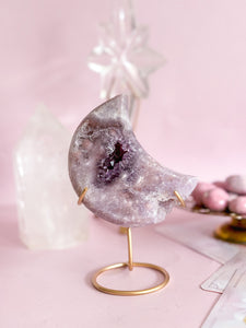 Pink Amethyst Moon on Golden Stand 006