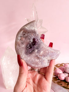Pink Amethyst Moon on Golden Stand 006