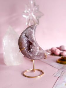 Pink Amethyst Moon on Golden Stand 004