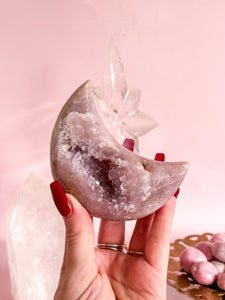 Pink Amethyst Moon on Golden Stand 004