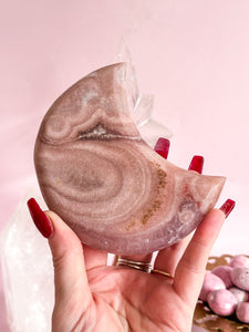Pink Amethyst Moon on Golden Stand 003
