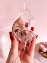 Load image into Gallery viewer, Pink Amethyst Moon on Golden Stand 001

