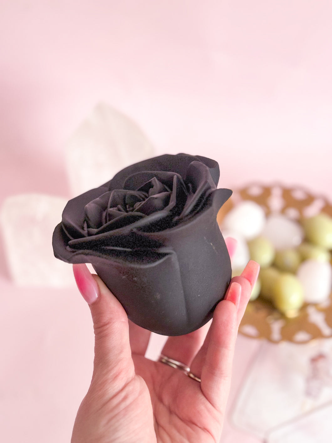 ** PRE ORDER ** Black Obsidian Rose on Golden Stand
