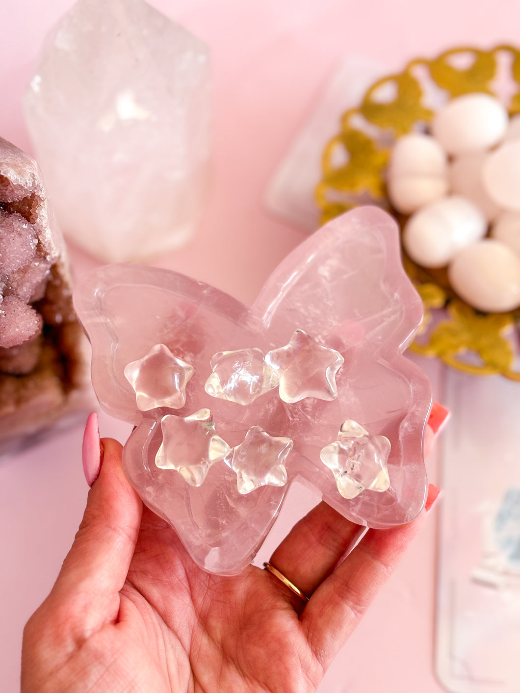 Clear Quartz with Rainbows Puffy Star