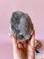 Pink Chalcedony with Quartz Cluster 010