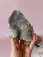 Pink Chalcedony with Quartz Cluster 008