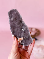 Pink Chalcedony with Quartz and Peach Stilbite Cluster 007
