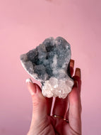 Clear Apophyllite on Blue Chalcedony 011