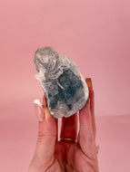 Clear Apophyllite on Blue Chalcedony 004