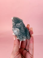 Clear Apophyllite with Quartz on Blue Chalcedony 003