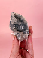 Clear Apophyllite on Blue Chalcedony 002