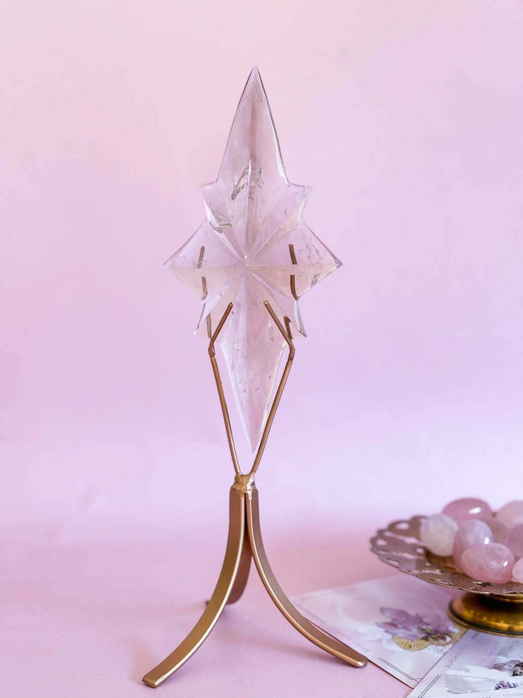Smoky Quartz Star on Golden Stand 003