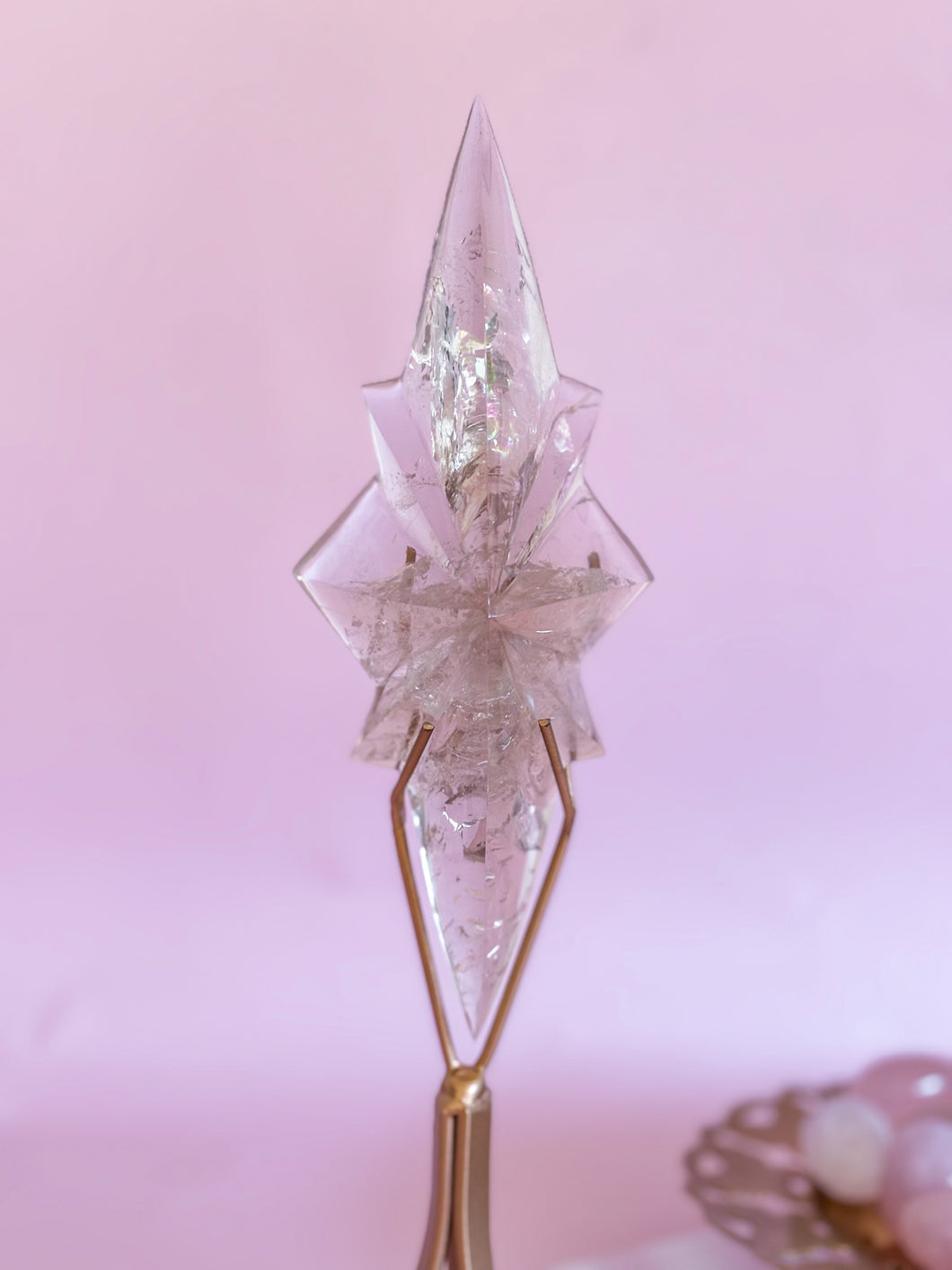 Smoky Quartz Star on Golden Stand 001