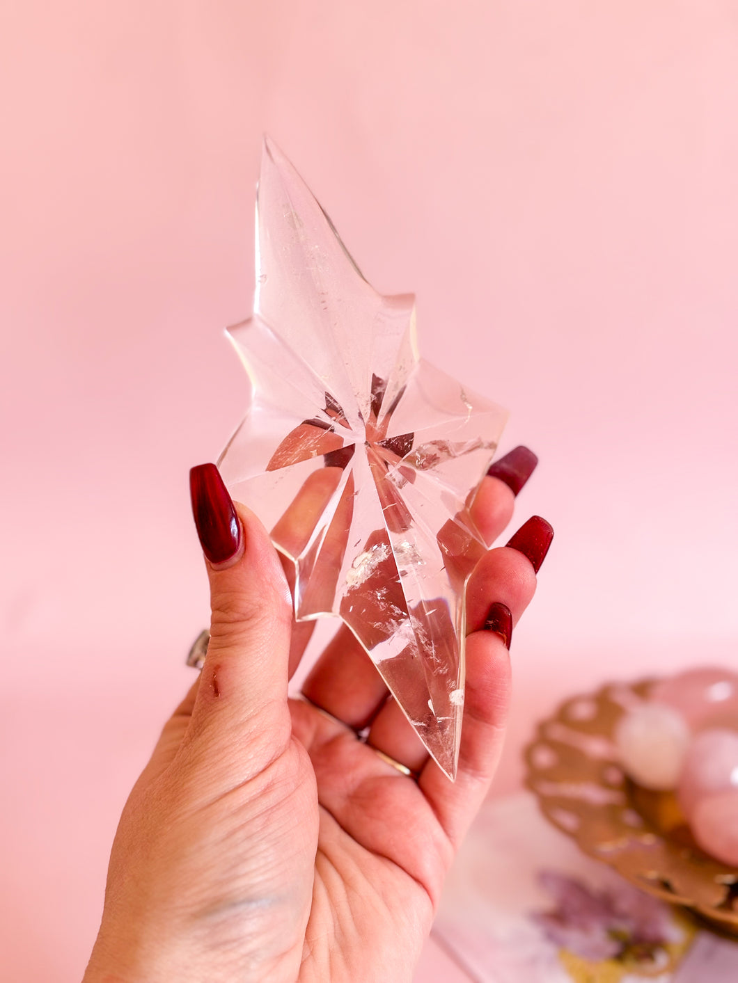 Clear Quartz Star on Golden Stand 002