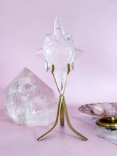 Load image into Gallery viewer, Clear Quartz Enlightened Heart on Gold Stand
