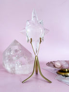 Clear Quartz Enlightened Heart on Gold Stand