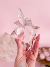 Load image into Gallery viewer, Clear Quartz Enlightened Heart on Gold Stand
