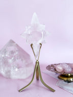 Rose Quartz Enlightened Heart on Gold Stand