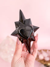 Load image into Gallery viewer, Black Obsidian Enlightened Heart on Gold Stand

