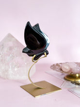 Load image into Gallery viewer, Black Obsidian Fluttering Butterfly on Gold Stand
