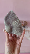 Load and play video in Gallery viewer, Pink Chalcedony with Quartz Cluster 008
