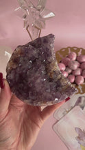 Load and play video in Gallery viewer, Pink Amethyst Moon on Golden Stand 011
