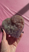 Load and play video in Gallery viewer, Rainbow Amethyst Heart on Black Stand 003
