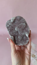 Load and play video in Gallery viewer, Pink Chalcedony with Quartz Cluster 011
