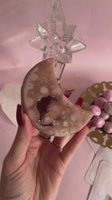 Load and play video in Gallery viewer, Pink Amethyst Moon on Golden Stand 002
