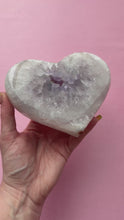 Load and play video in Gallery viewer, Amethyst with Quartz Heart on Golden Stand
