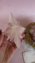 Load and play video in Gallery viewer, Girasol Rose Quartz Star on Golden Stand 003
