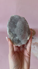 Load and play video in Gallery viewer, Pink Chalcedony with Quartz Cluster 010
