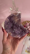 Load and play video in Gallery viewer, Pink Amethyst Moon on Golden Stand 007
