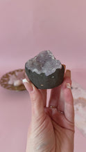 Load and play video in Gallery viewer, Pink Chalcedony with Quartz Cluster 006
